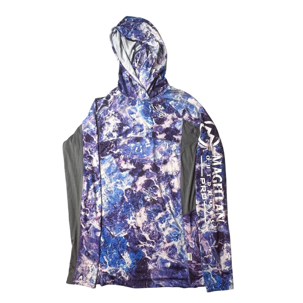 Magellan Fishing Hoodie Womens M Purple Pro Angler Boyfriend Fit Camo Thumbhole